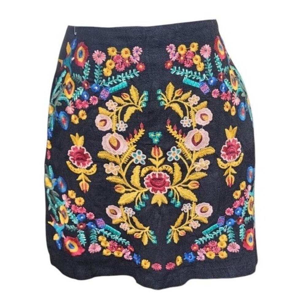 Umgee Black Embroidered Mini-Skirt Size Small Boho Back Zip